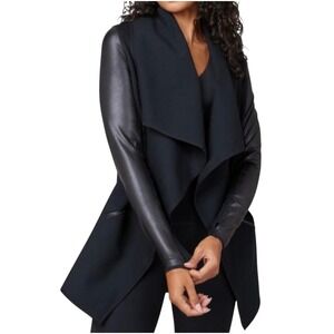 SPANX‎ Black Faux Leather Sleeve Waterfall Drape Jacket Cardigan S P